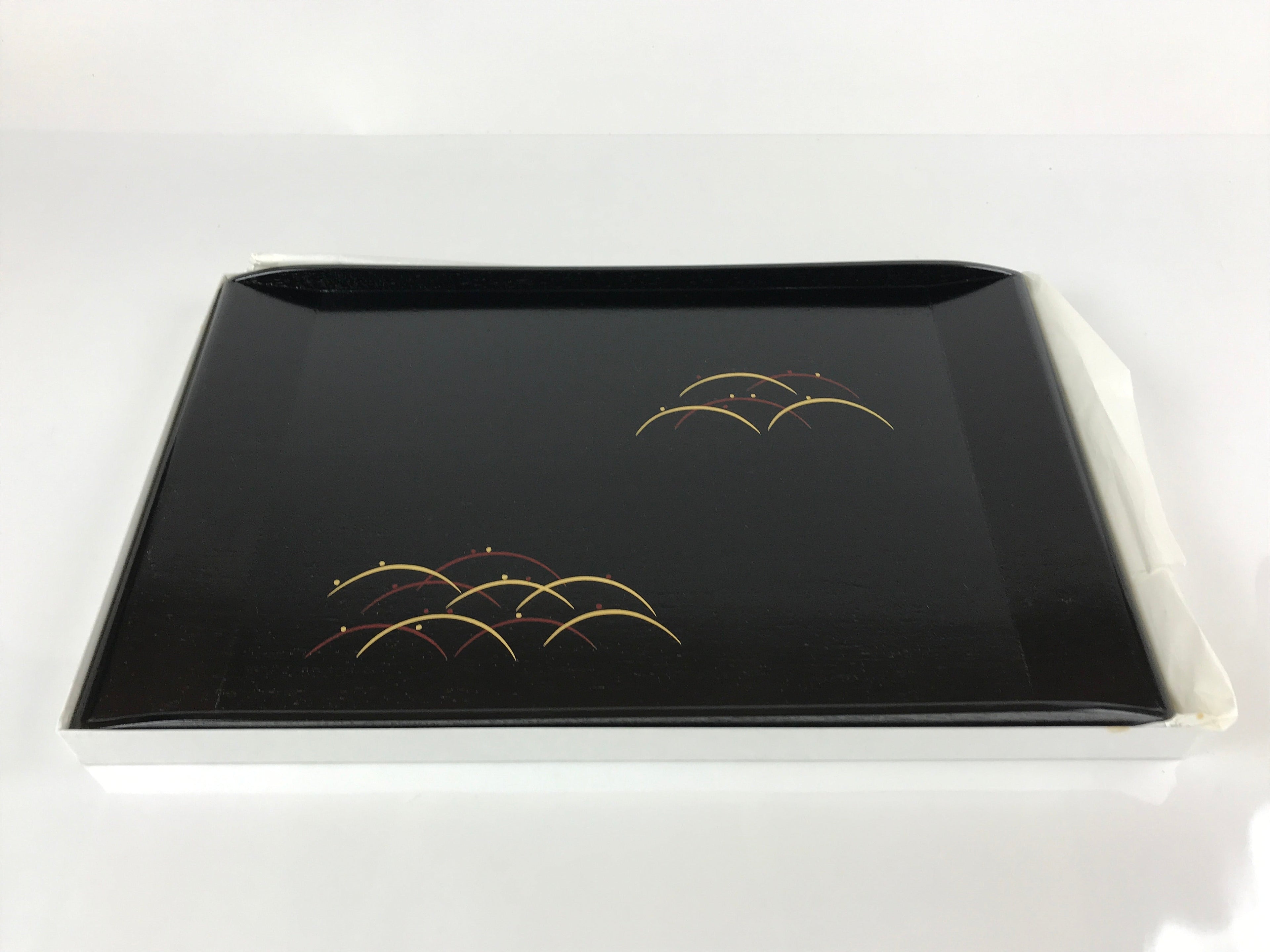 Japanese Lacquered Wood Serving Tray Obon Makie Tsuyu Shiba Grass Black LWB89