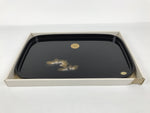 Japanese Lacquered Wood Serving Tray Obon Rectangle Black Gold Makie Pine L590
