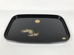 Japanese Lacquered Wood Serving Tray Obon Rectangle Black Gold Makie Pine L590
