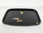 Japanese Lacquered Wood Serving Tray Obon Rectangle Black Gold Makie Pine L590
