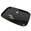 Japanese Lacquered Wood Serving Tray Obon Rectangle Black Gold Makie Pine L590