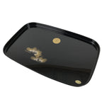 Japanese Lacquered Wood Serving Tray Obon Rectangle Black Gold Makie Pine L590