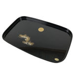Japanese Lacquered Wood Serving Tray Obon Rectangle Black Gold Makie Pine L590
