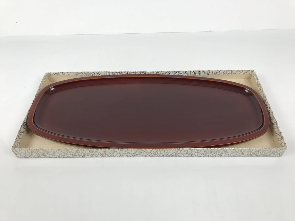 Japanese Lacquered Wood Serving Tray Obon Vtg Hida Shunkei Nuri Long Brown L588