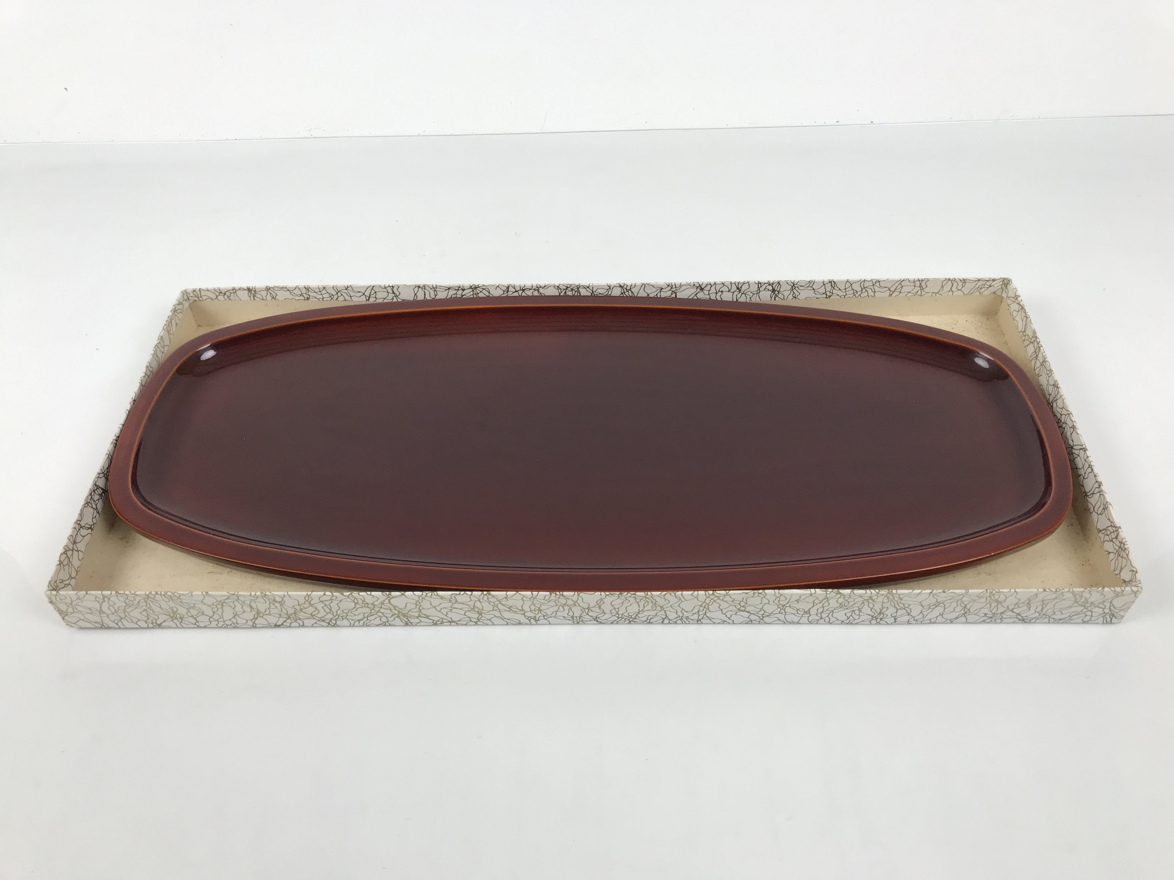 Japanese Lacquered Wood Serving Tray Obon Vtg Hida Shunkei Nuri Long Brown L588