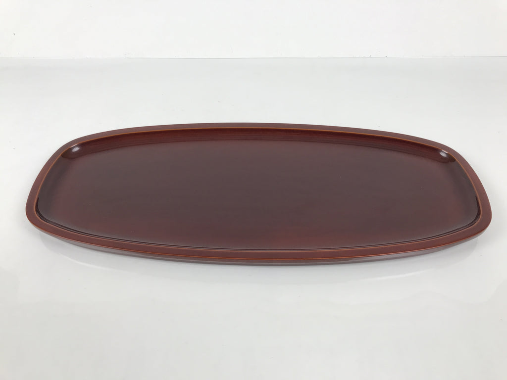 Japanese Lacquered Wood Serving Tray Obon Vtg Hida Shunkei Nuri Long Brown L588