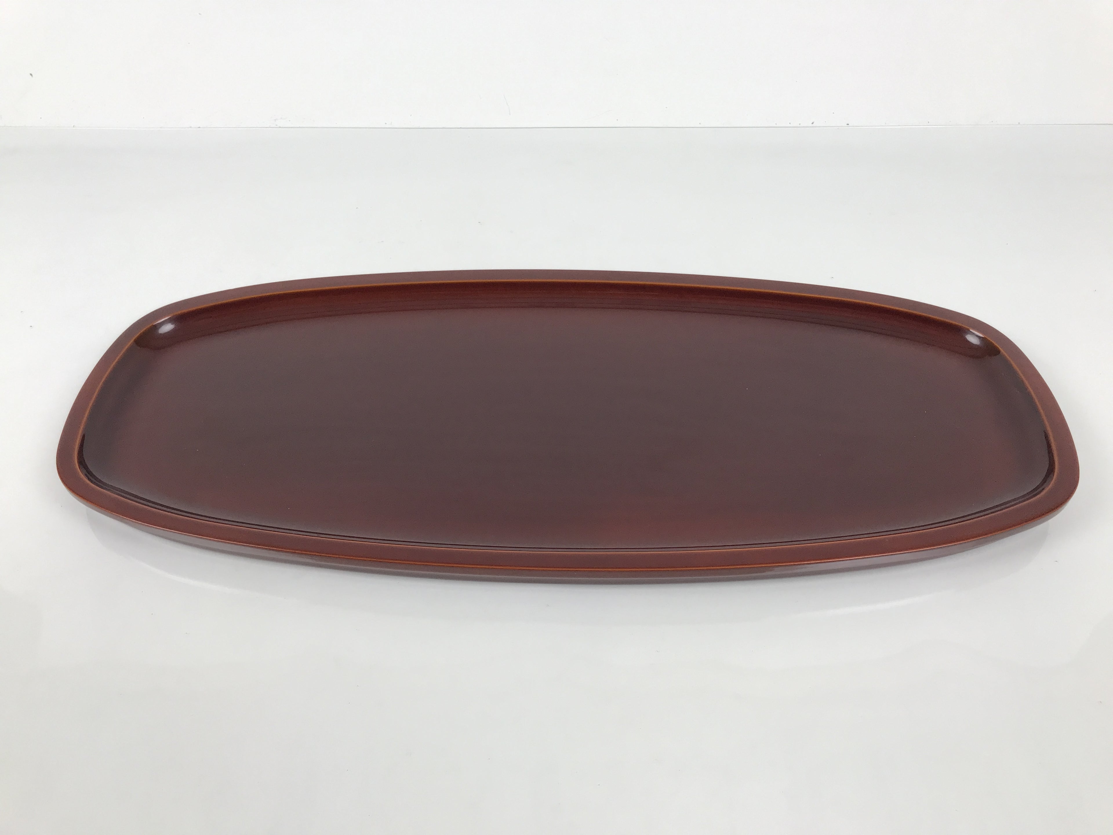 Japanese Lacquered Wood Serving Tray Obon Vtg Hida Shunkei Nuri Long Brown L588