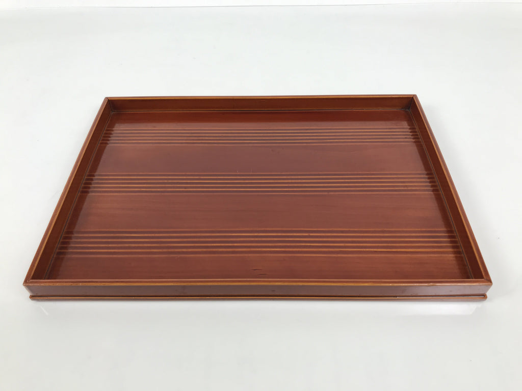 Japanese Lacquered Wood Serving Tray Obon Vtg Hida Shunkei Rectangle Brown L569