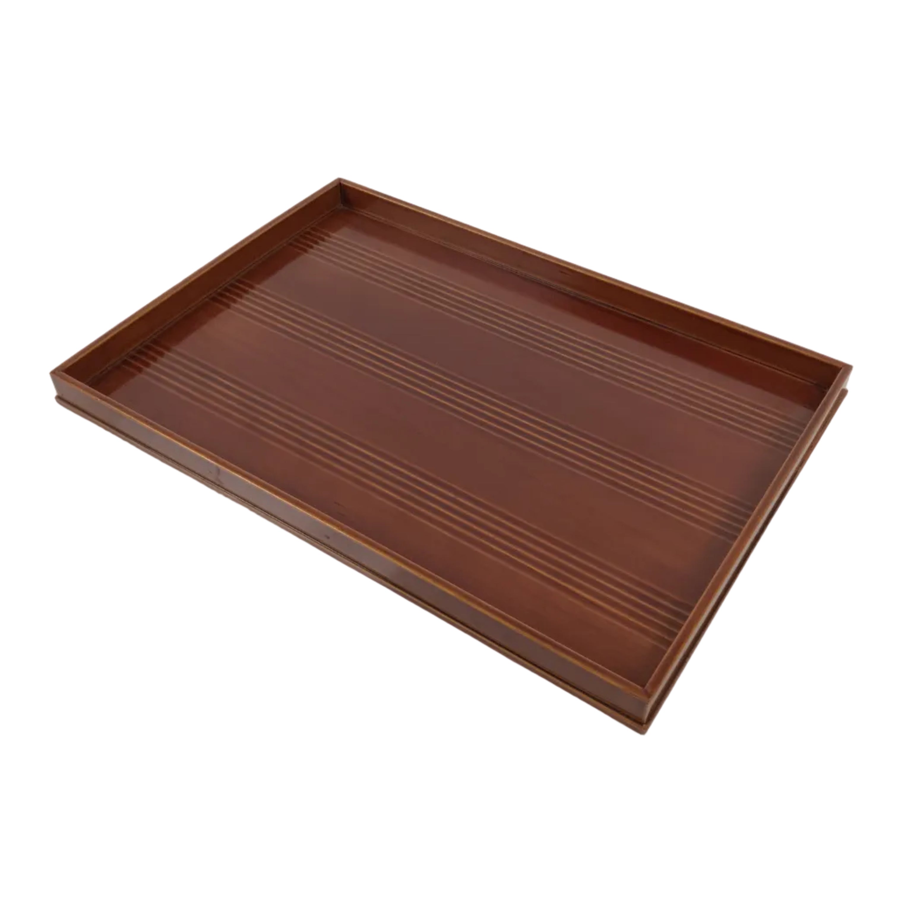 Japanese Lacquered Wood Serving Tray Obon Vtg Hida Shunkei Rectangle Brown L569