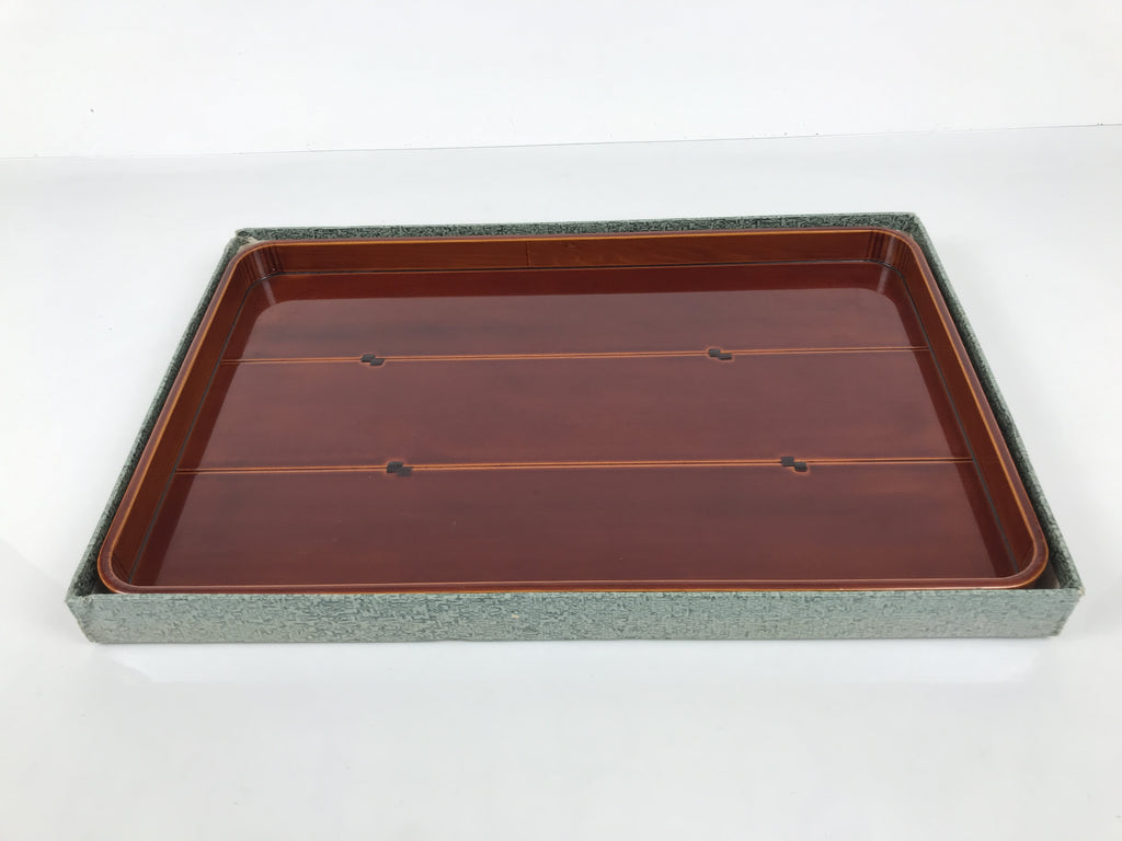 Japanese Lacquered Wood Serving Tray Obon Vtg Hida Shunkei Rectangle Brown L589