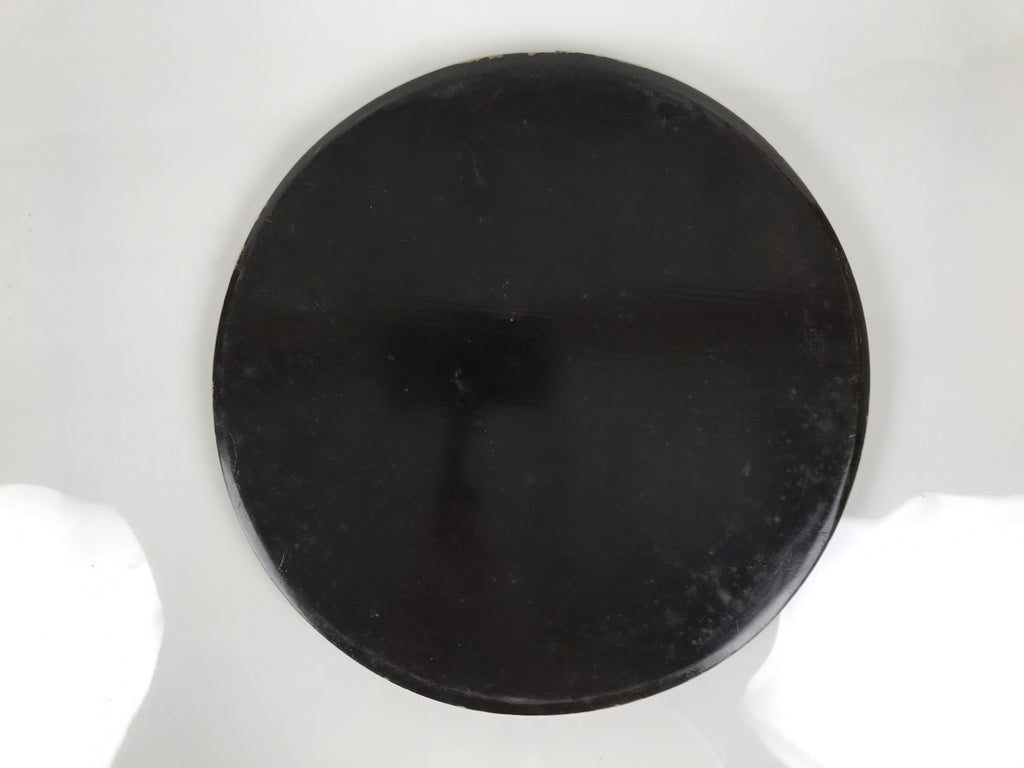 Japanese Lacquered Wood Serving Tray Obon Vtg Hida Shunkei Round Brown Line L568