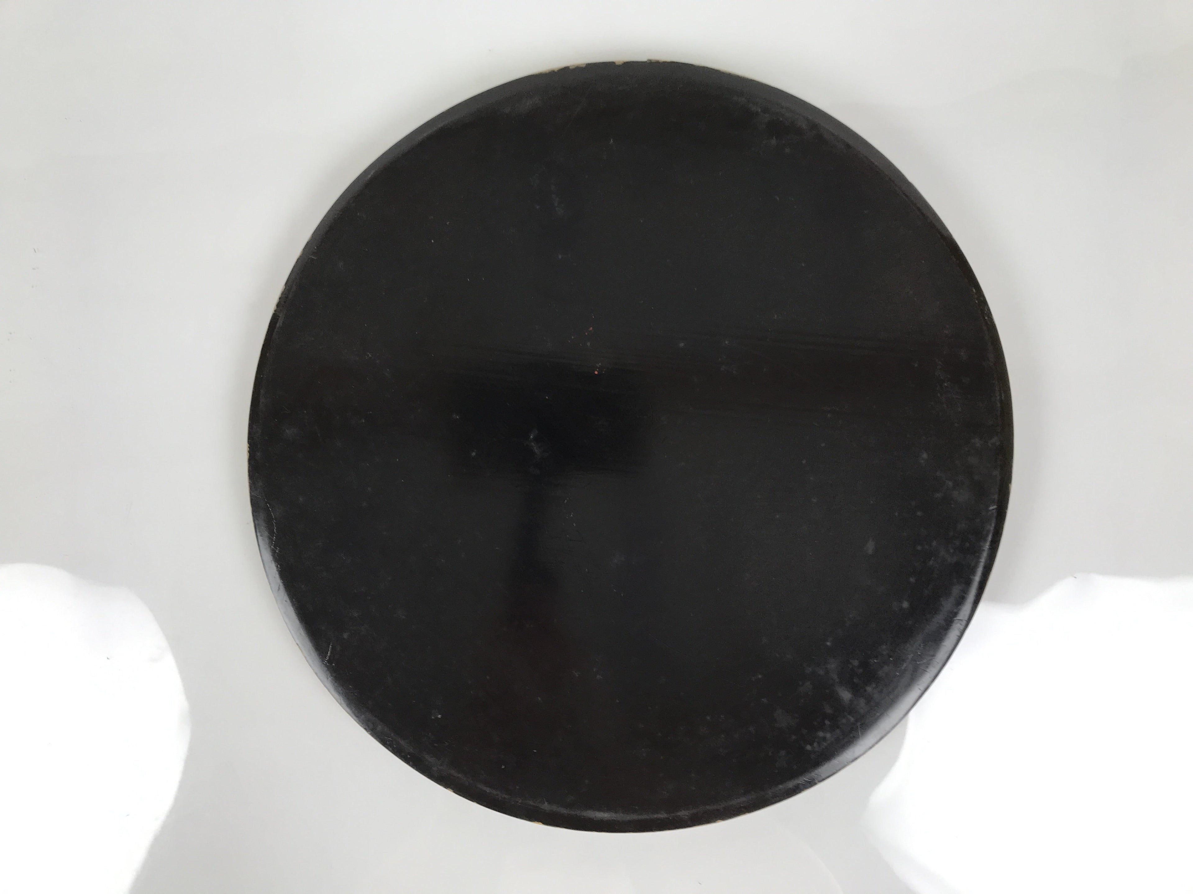 Japanese Lacquered Wood Serving Tray Obon Vtg Hida Shunkei Round Brown Line L568