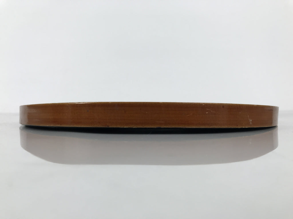Japanese Lacquered Wood Serving Tray Obon Vtg Hida Shunkei Round Brown Line L568