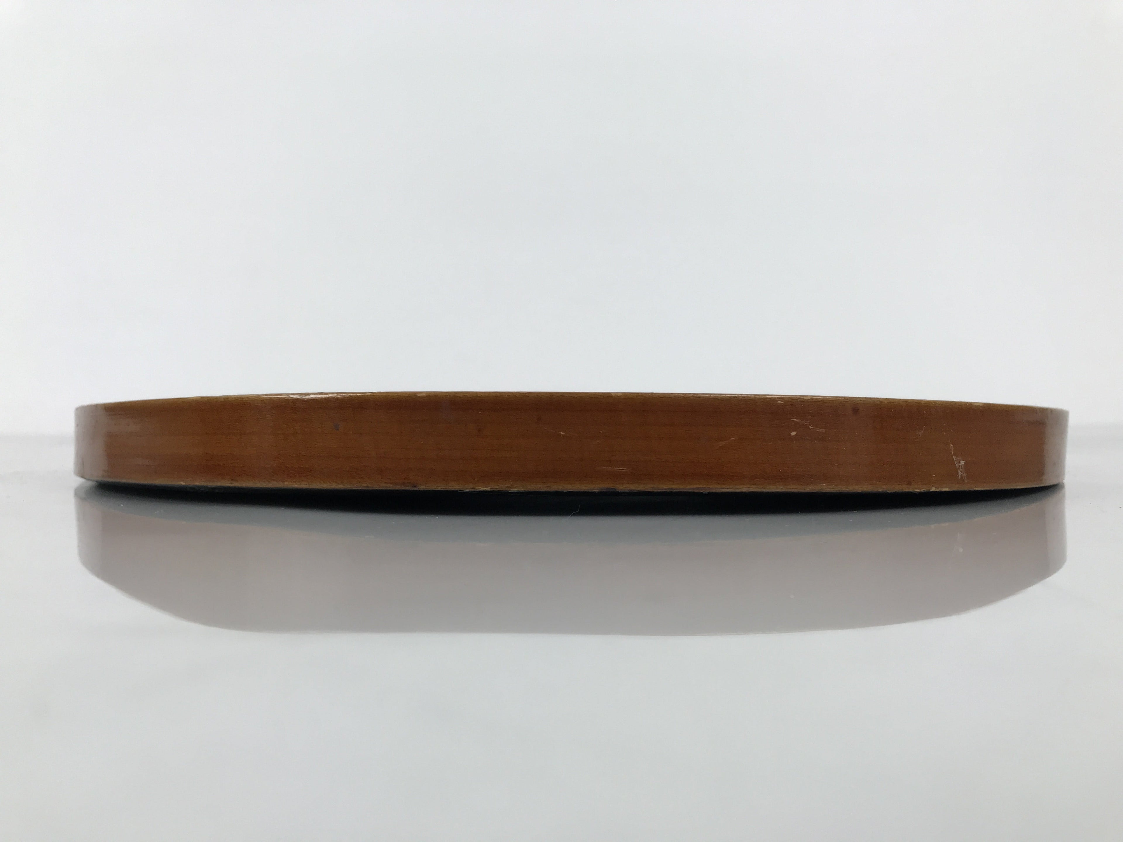 Japanese Lacquered Wood Serving Tray Obon Vtg Hida Shunkei Round Brown Line L568