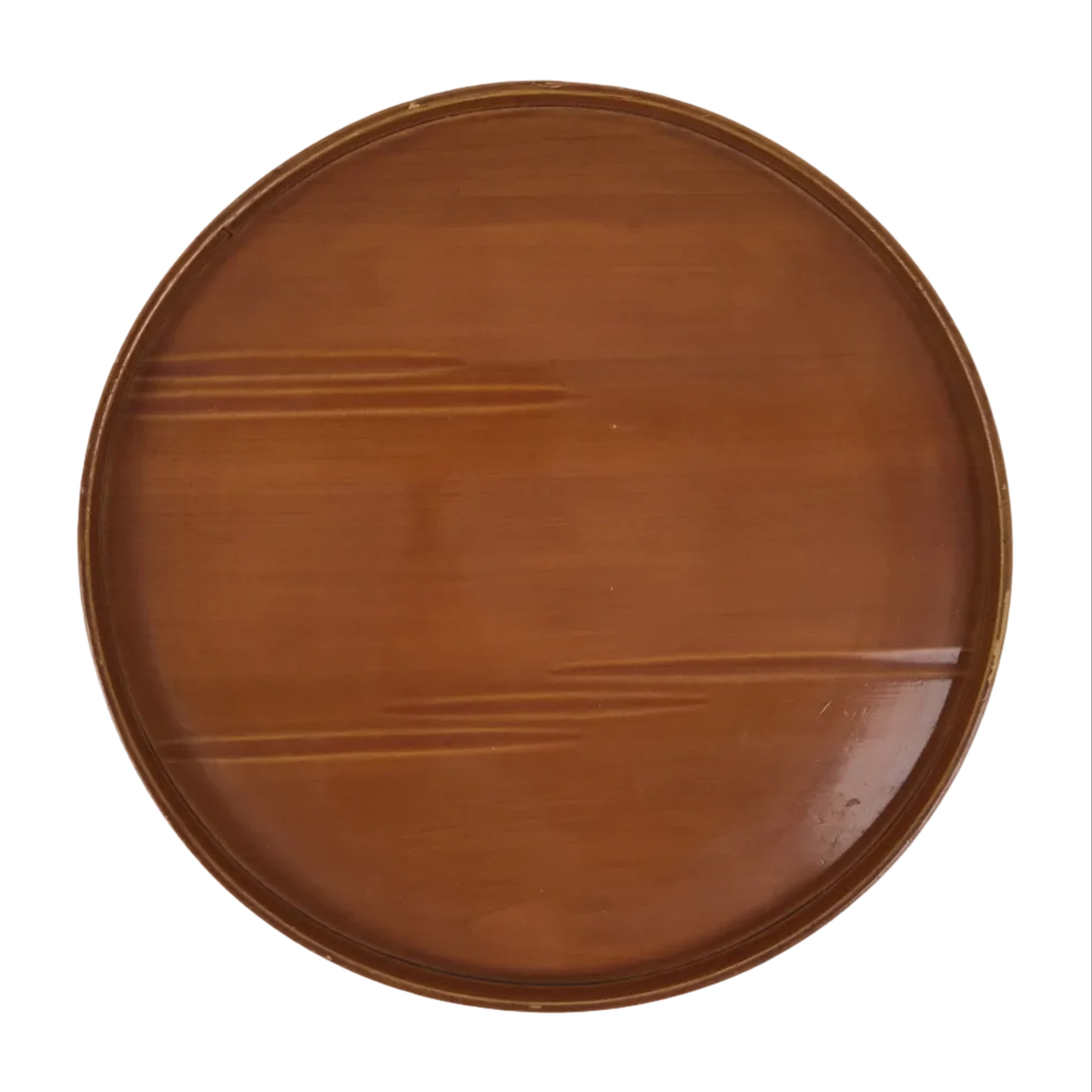Japanese Lacquered Wood Serving Tray Obon Vtg Hida Shunkei Round Brown Line L568