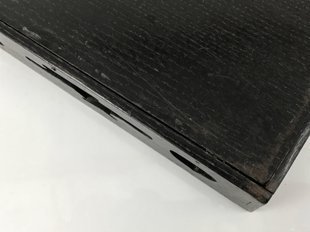 Japanese Lacquered Wood Serving Tray Obon Vtg Rectangle Black Cutout Design L584