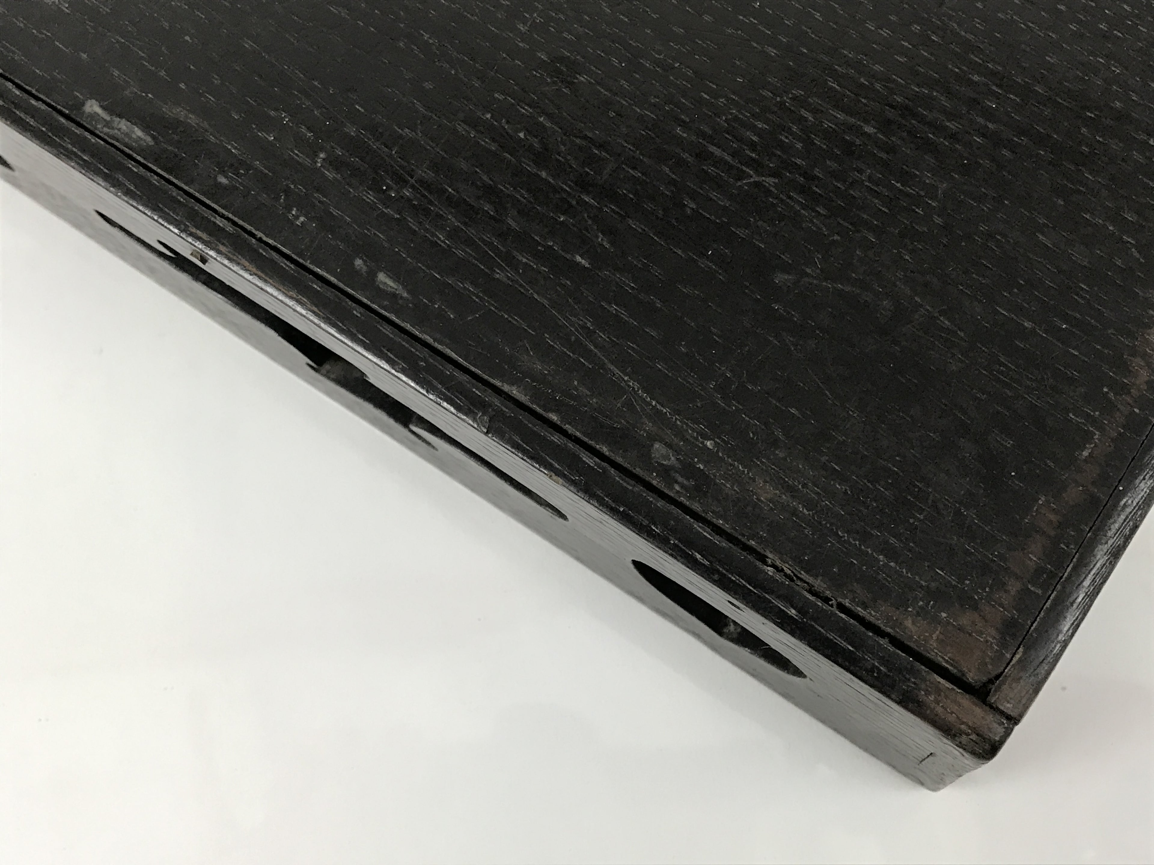 Japanese Lacquered Wood Serving Tray Obon Vtg Rectangle Black Cutout Design L584