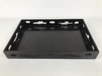 Japanese Lacquered Wood Serving Tray Obon Vtg Rectangle Black Cutout Design L584