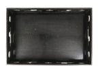 Japanese Lacquered Wood Serving Tray Obon Vtg Rectangle Black Cutout Design L584