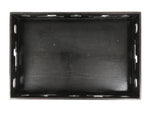 Japanese Lacquered Wood Serving Tray Obon Vtg Rectangle Black Cutout Design L584