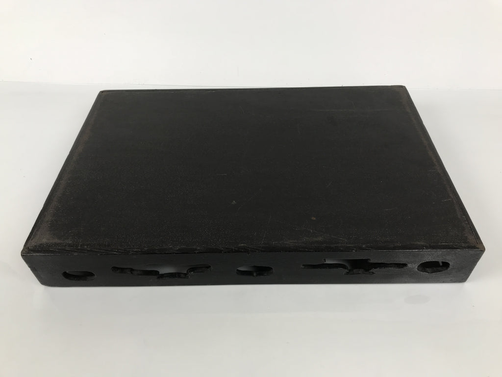 Japanese Lacquered Wood Serving Tray Obon Vtg Rectangle Black Cutout Design L584