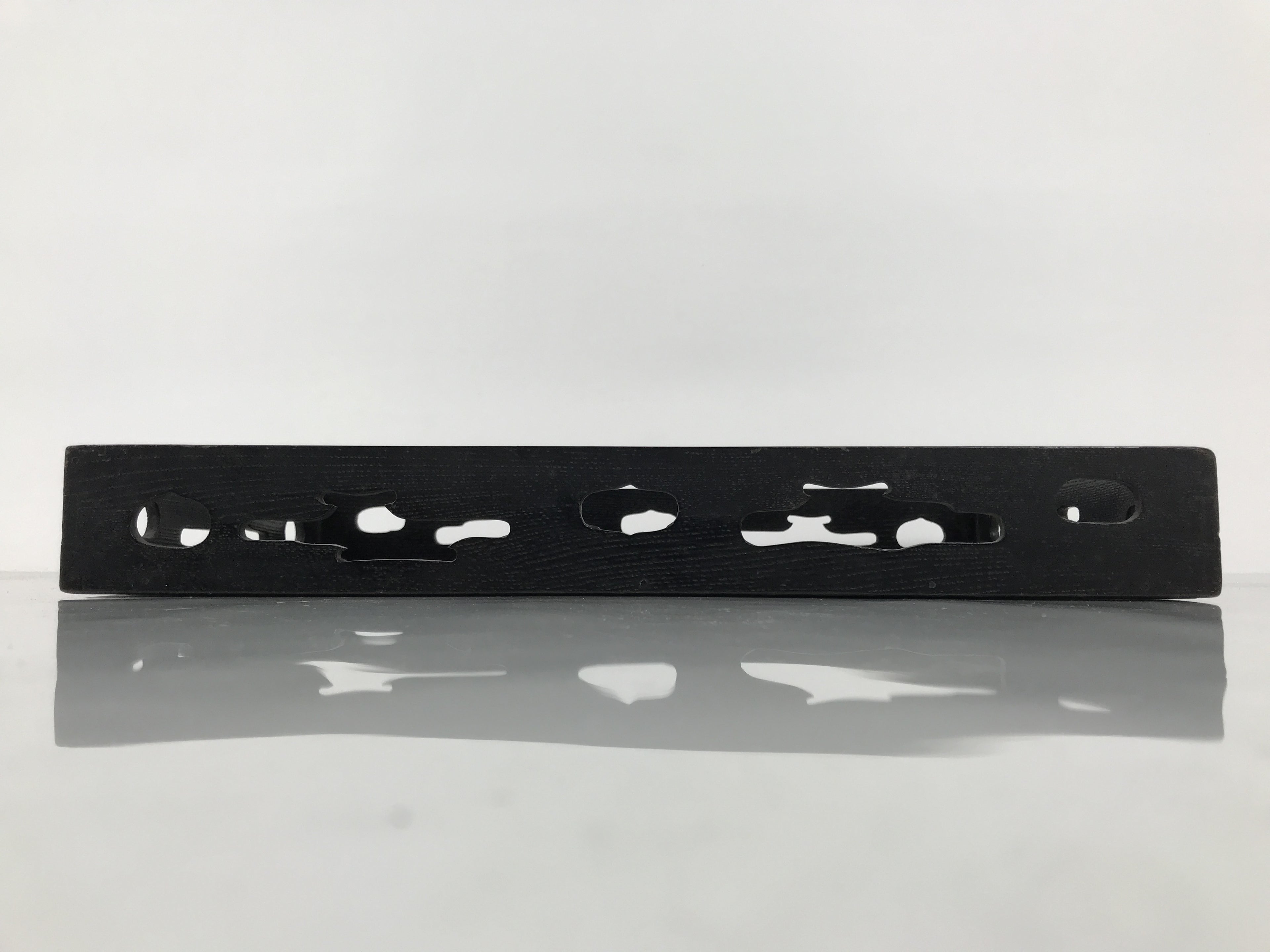 Japanese Lacquered Wood Serving Tray Obon Vtg Rectangle Black Cutout Design L584