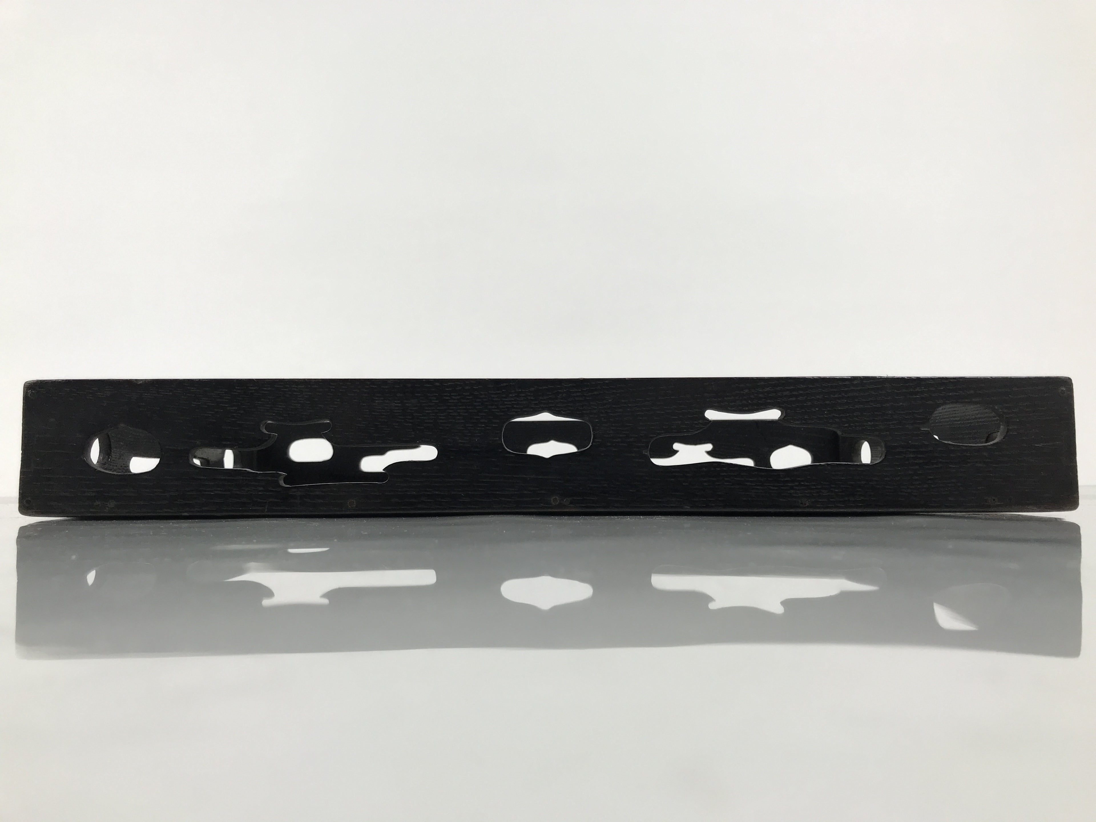 Japanese Lacquered Wood Serving Tray Obon Vtg Rectangle Black Cutout Design L584