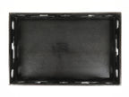 Japanese Lacquered Wood Serving Tray Obon Vtg Rectangle Black Cutout Design L585