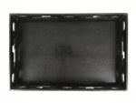 Japanese Lacquered Wood Serving Tray Obon Vtg Rectangle Black Cutout Design L585