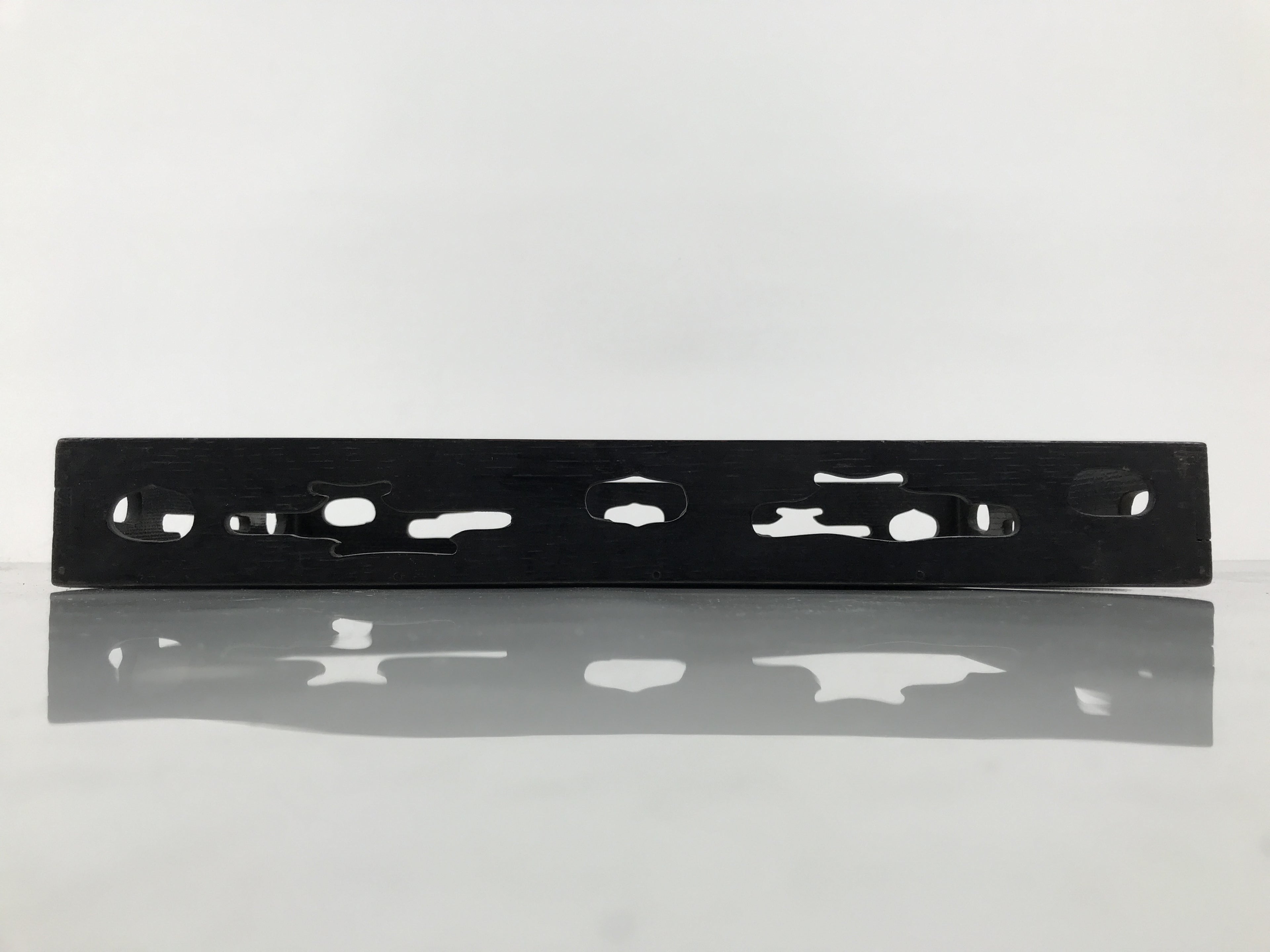 Japanese Lacquered Wood Serving Tray Obon Vtg Rectangle Black Cutout Design L585