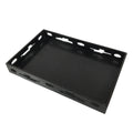 Japanese Lacquered Wood Serving Tray Obon Vtg Rectangle Black Cutout Design L585