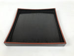 Japanese Lacquered Wood Serving Tray Obon Vtg Square Curved Red Edge Black L570