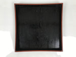 Japanese Lacquered Wood Serving Tray Obon Vtg Square Curved Red Edge Black L570