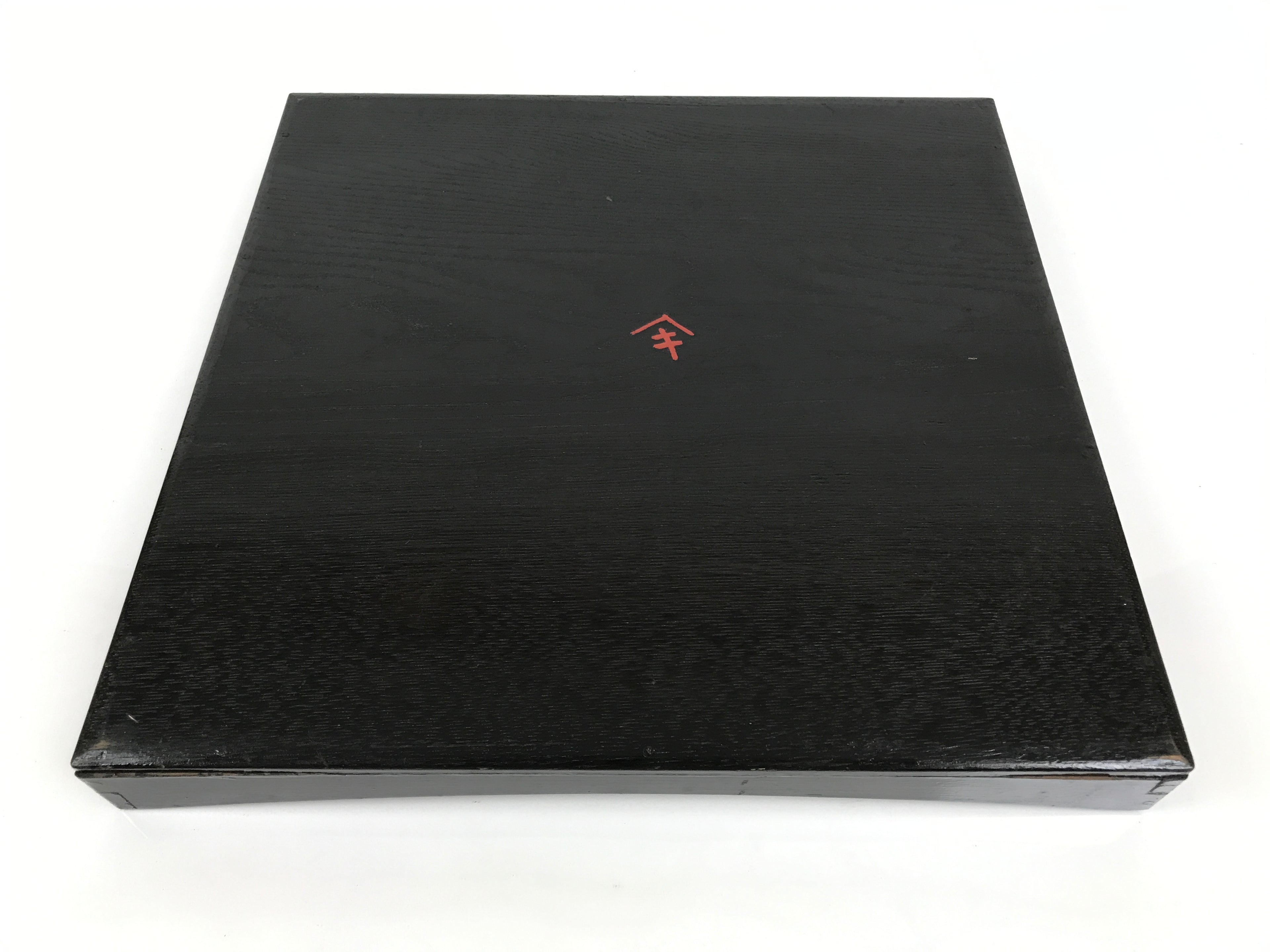 Japanese Lacquered Wood Serving Tray Obon Vtg Square Curved Red Edge Black L571