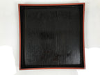 Japanese Lacquered Wood Serving Tray Obon Vtg Square Curved Red Edge Black L572