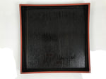 Japanese Lacquered Wood Serving Tray Obon Vtg Square Curved Red Edge Black L572