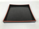 Japanese Lacquered Wood Serving Tray Obon Vtg Square Curved Red Edge Black L572
