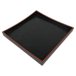 Japanese Lacquered Wood Serving Tray Obon Vtg Square Curved Red Edge Black L572