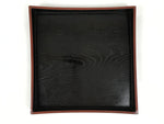 Japanese Lacquered Wood Serving Tray Obon Vtg Square Curved Red Edge Black L573