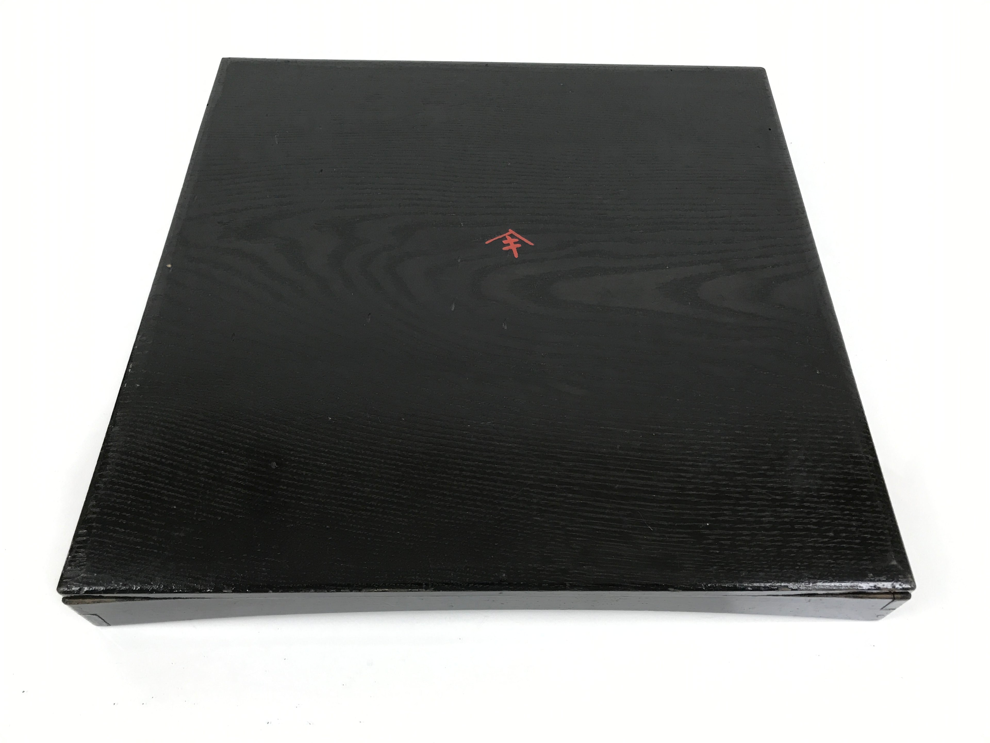 Japanese Lacquered Wood Serving Tray Obon Vtg Square Curved Red Edge Black L573
