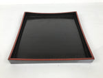 Japanese Lacquered Wood Serving Tray Obon Vtg Square Curved Red Edge Black L575