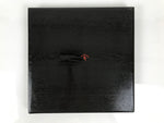Japanese Lacquered Wood Serving Tray Obon Vtg Square Curved Red Edge Black L575