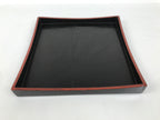 Japanese Lacquered Wood Serving Tray Obon Vtg Square Curved Red Edge Black L576