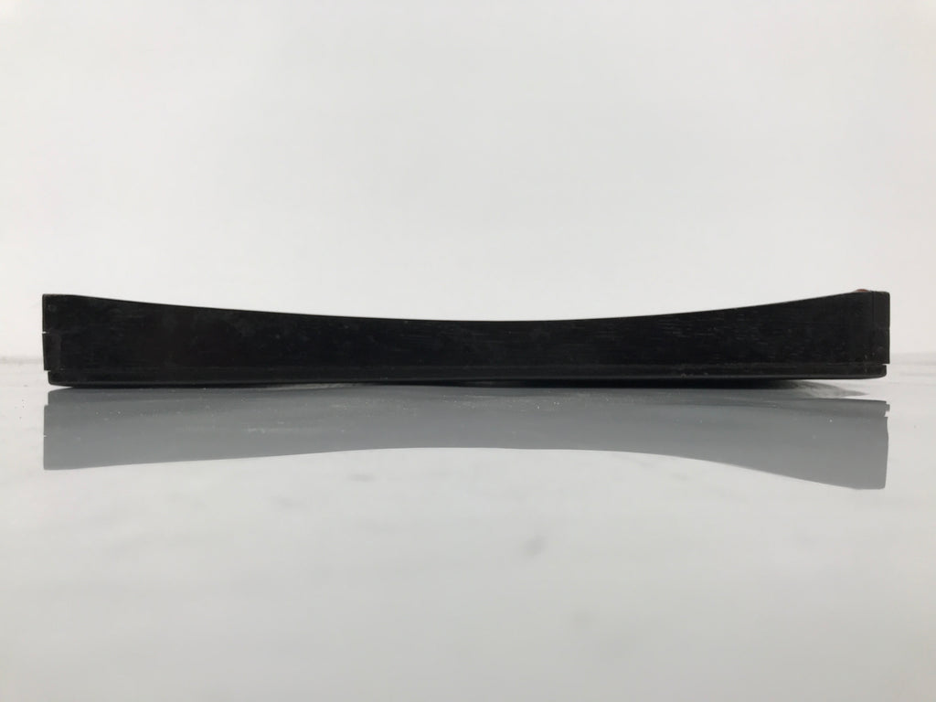 Japanese Lacquered Wood Serving Tray Obon Vtg Square Curved Red Edge Black L576