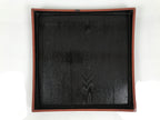 Japanese Lacquered Wood Serving Tray Obon Vtg Square Curved Red Edge Black L577