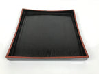 Japanese Lacquered Wood Serving Tray Obon Vtg Square Curved Red Edge Black L577