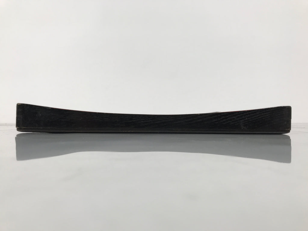 Japanese Lacquered Wood Serving Tray Obon Vtg Square Curved Red Edge Black L577