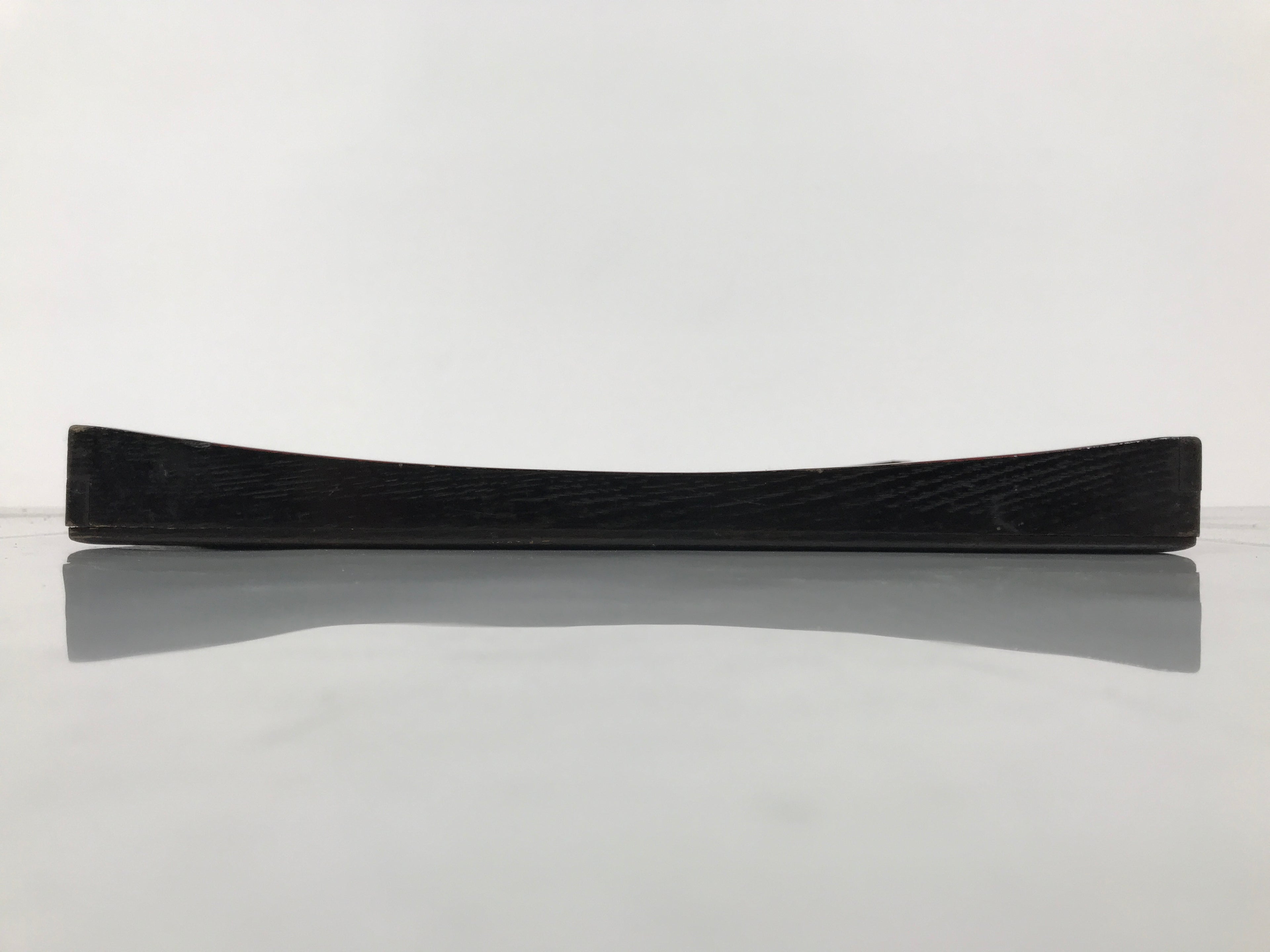 Japanese Lacquered Wood Serving Tray Obon Vtg Square Curved Red Edge Black L577
