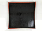 Japanese Lacquered Wood Serving Tray Obon Vtg Square Curved Red Edge Black L578