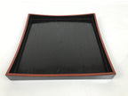 Japanese Lacquered Wood Serving Tray Obon Vtg Square Curved Red Edge Black L578